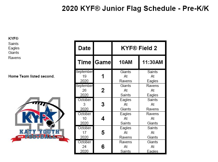 KYF® 2020 Schedules & Field Map - Katy Youth Football KYF® 2020 Schedules & Field Map - Katy Youth Football