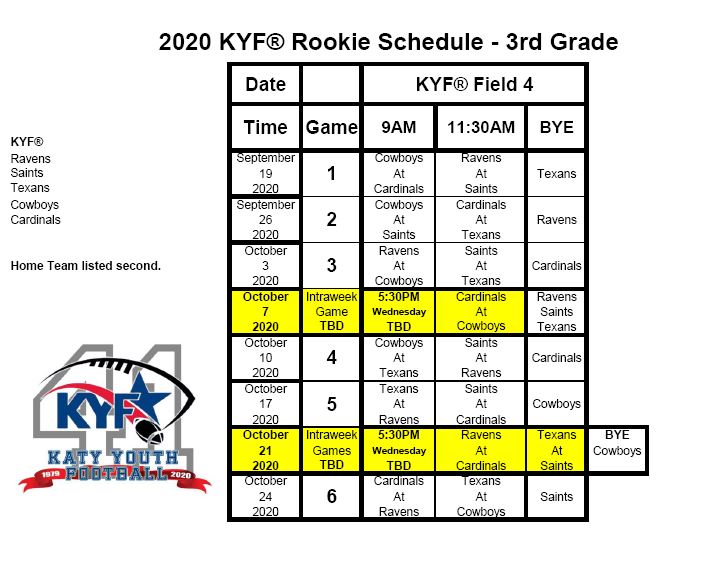 KYF® 2020 Schedules & Field Map - Katy Youth Football KYF® 2020 Schedules & Field Map - Katy Youth Football